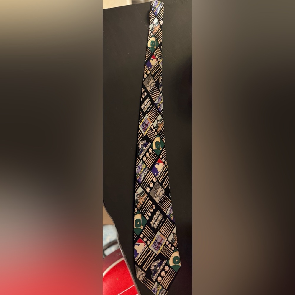MLB 1998 All Star Season Nicole Miller Themed Black and Tan Tie